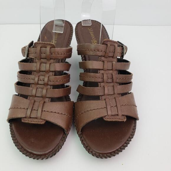 St Johns Bay Carmelita Womens Size 10 Brown Leather Slip On Slide Wedge Sandals - Picture 4 of 10